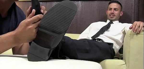  Sexy businessman gets his perfect feet worshiped